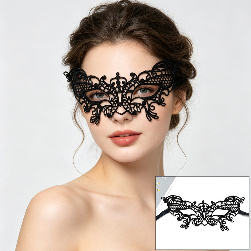 Venetian lace mask compact butterfly wing silhouette with ribbons