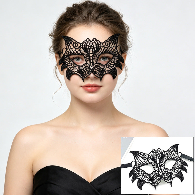 Venetian lace mask rounded owl eyes with feathered brow