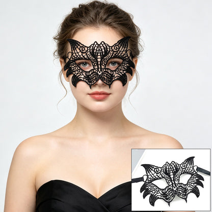 Venetian lace mask rounded owl eyes with feathered brow