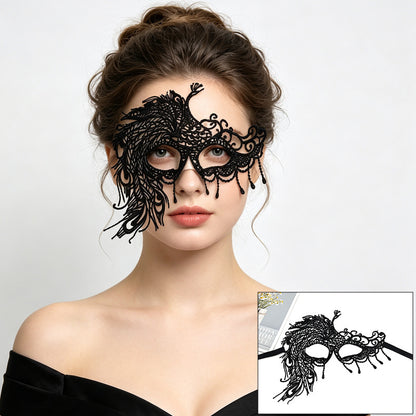Venetian lace mask ornate peacock feather crest with swirls