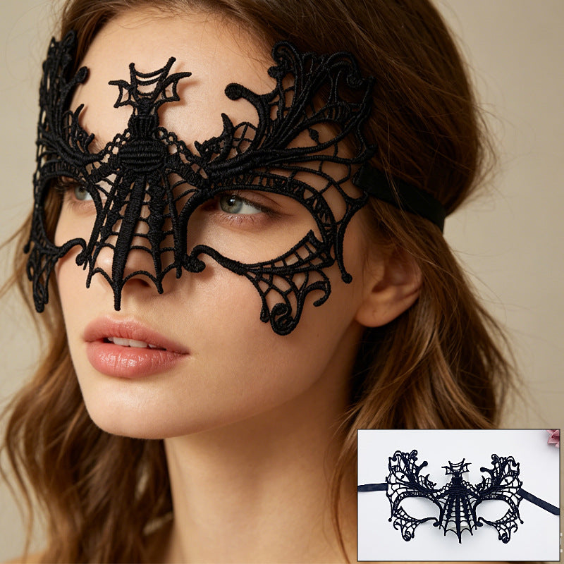 Venetian lace mask geometric cobweb pattern with spider accents