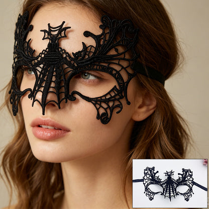 Venetian lace mask geometric cobweb pattern with spider accents