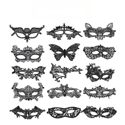 Venetian lace mask fifteen-piece assorted collection displayed in grid