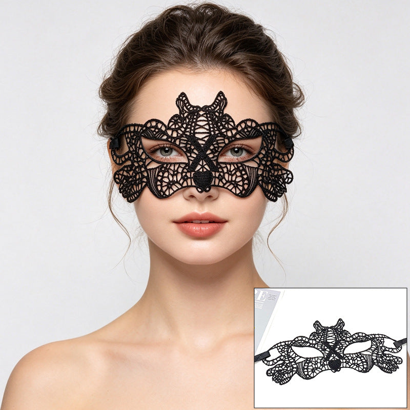 Venetian lace mask straight horizontal brow with floral trim