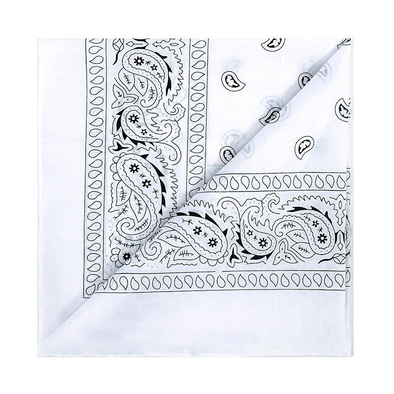 White vintage paisley bandana with classic black western border print
