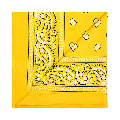 Golden yellow vintage paisley bandana with white western pattern print