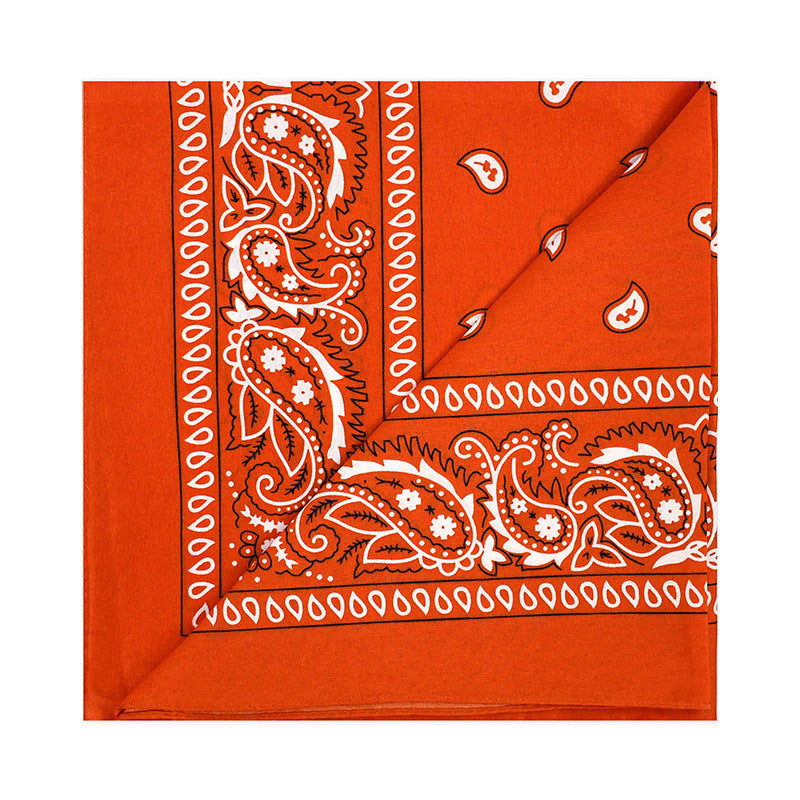 Orange red vintage paisley bandana with white western pattern print