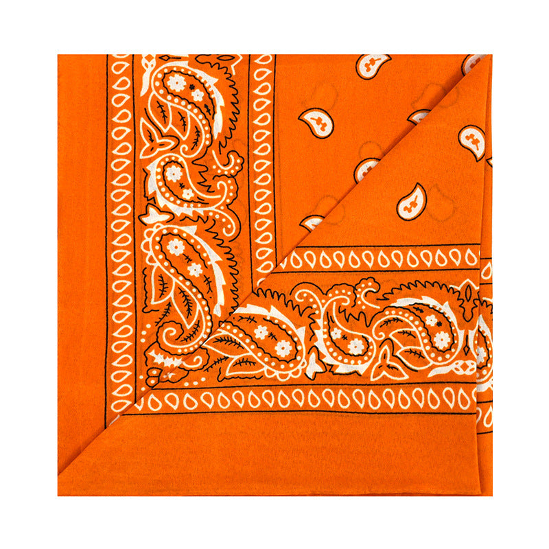 Orange yellow vintage paisley bandana with white western pattern print