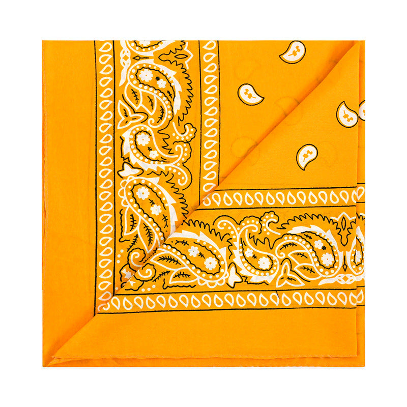 Orange yellow vintage paisley bandana with white western pattern print