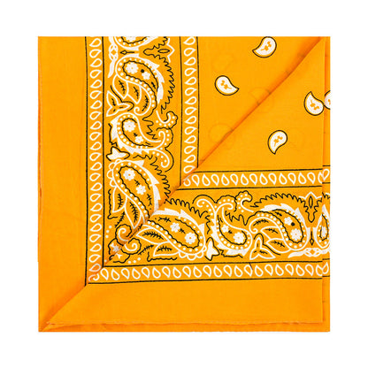 Orange yellow vintage paisley bandana with white western pattern print
