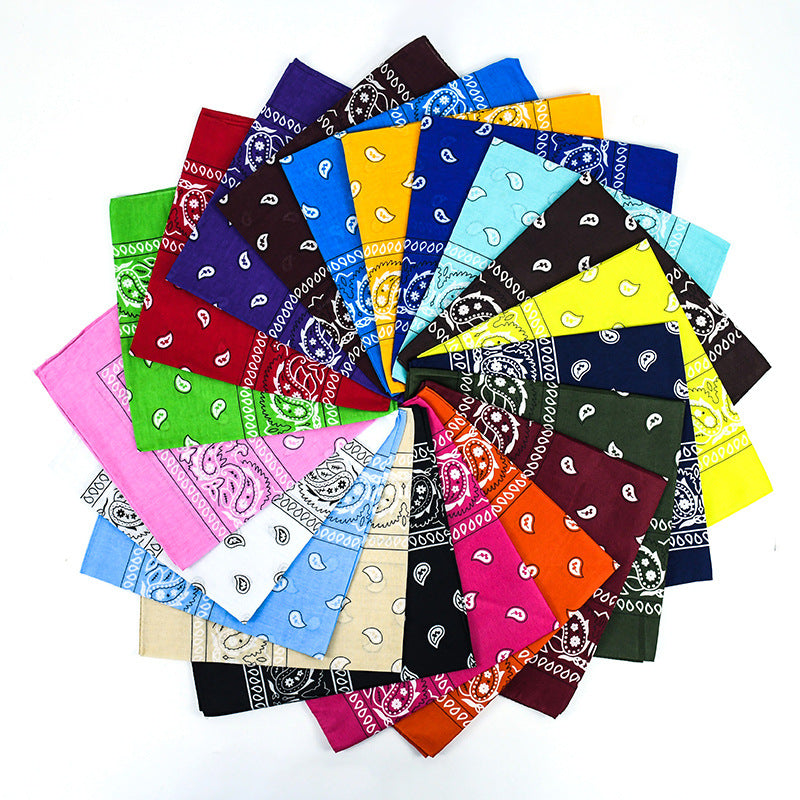 Multifunctional paisley bandanas styled as headband, neckerchief, wristband, and face mask