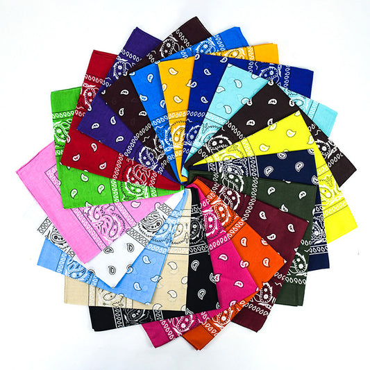 Multifunctional paisley bandanas styled as headband, neckerchief, wristband, and face mask