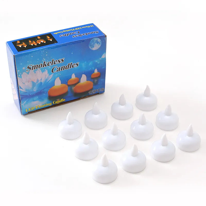 Floating LED candle 12-pack with retail box packaging