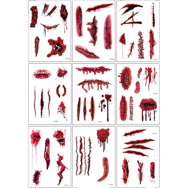 Halloween Scar Tattoo Stickers – Waterproof Bloody Wound & Knife Cut Fake Scars for Party Makeup, Face & Body Art