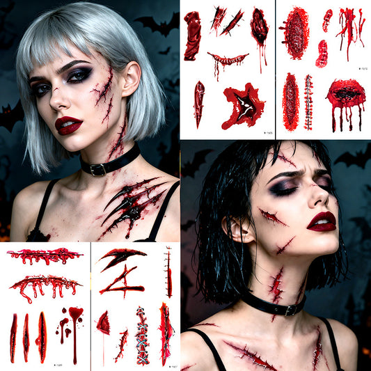 Halloween Scar Tattoo Stickers – Waterproof Bloody Wound & Knife Cut Fake Scars for Party Makeup, Face & Body Art