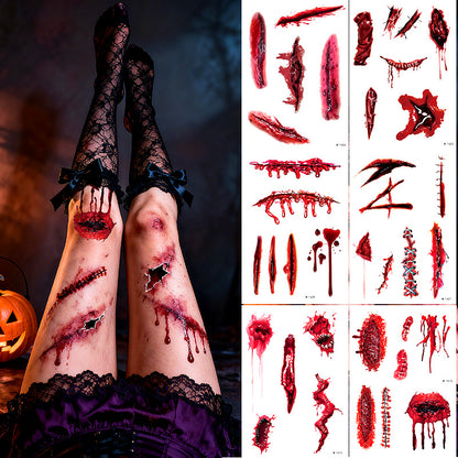 Halloween Scar Tattoo Stickers – Waterproof Bloody Wound & Knife Cut Fake Scars for Party Makeup, Face & Body Art