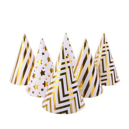 Gold Foil Polka Dot Party Hats – 10 Pack, Wave Edge Birthday Hats for Adults & Kids