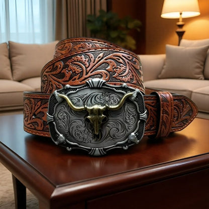 Western bull head belt camel tan