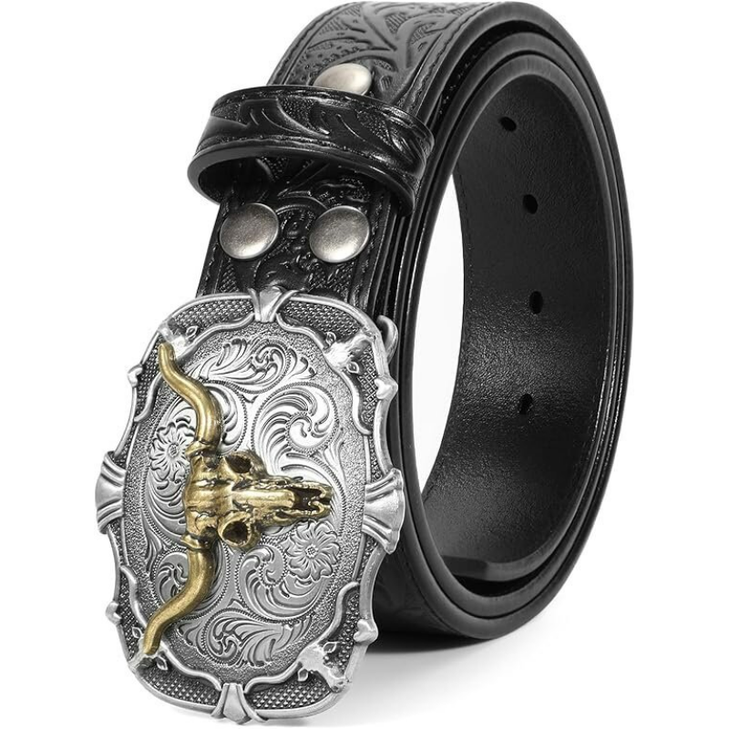 Western bull head belt black