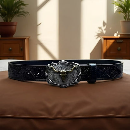 Western bull head belt black buckle display