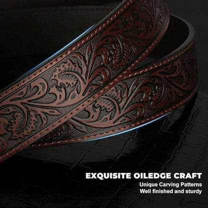 Western bull head belt embossed texture detail