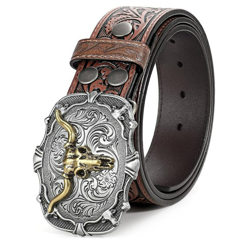 Western bull head belt coffee brown