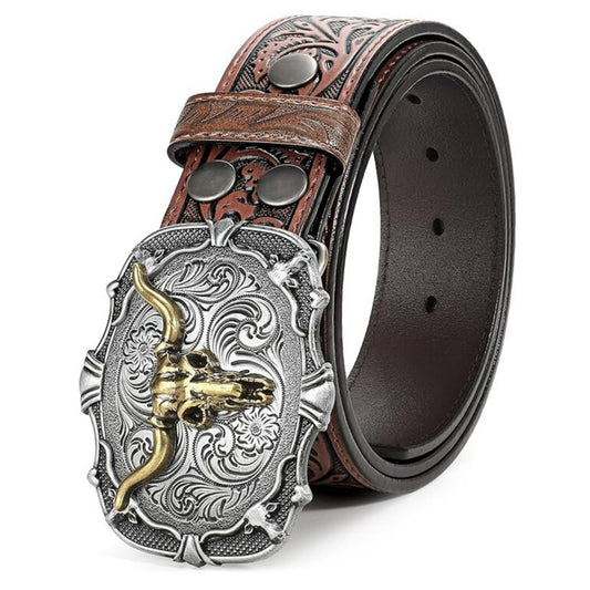 Western bull head belt coffee brown