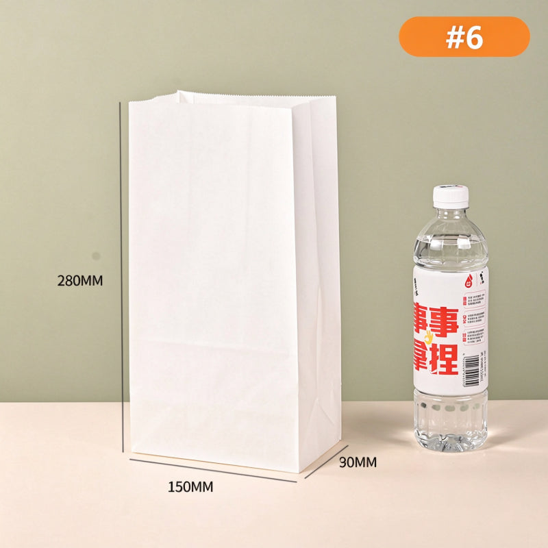 White kraft bag #6 medium 15x9x28cm takeout bag with creased folds