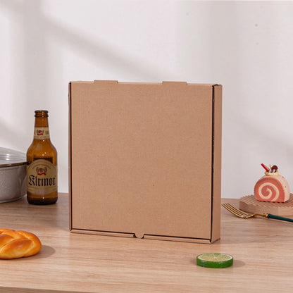 Corrugated pizza box natural brown kraft upright view