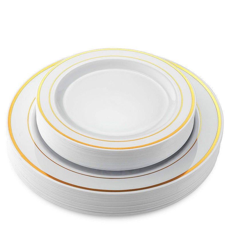 Disposable PS Dinner Plates 6-10.25 Inch - Gold Rim, Food Grade & Rose Gold Finish