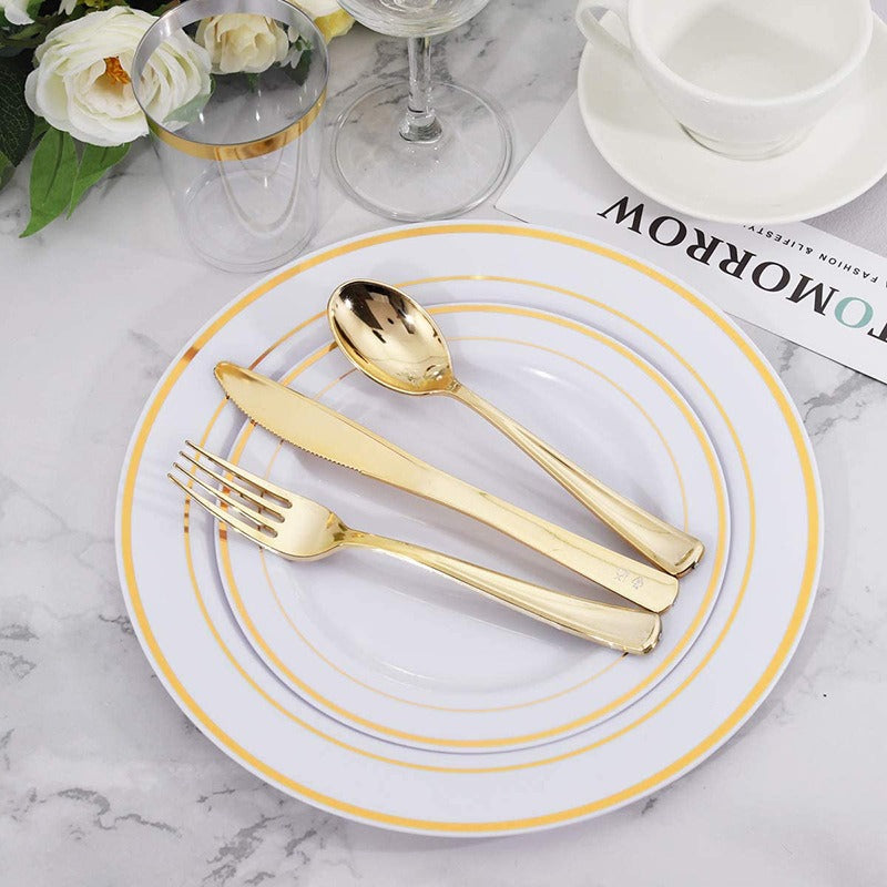 Disposable PS Dinner Plates 6-10.25 Inch - Gold Rim, Food Grade & Rose Gold Finish