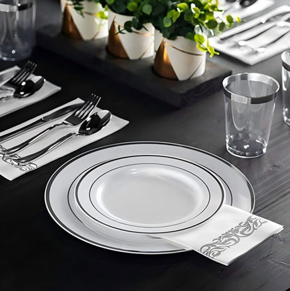 Disposable PS Dinner Plates 6-10.25 Inch - Gold Rim, Food Grade & Rose Gold Finish