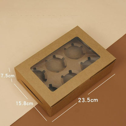 Wholesale windowed cupcake boxes with inserts - 6-cavity natural kraft paperboard with clear display window