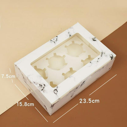 Wholesale windowed cupcake boxes with inserts - 6-cavity marble pattern cardboard with clear display window