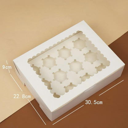 Wholesale windowed cupcake boxes with inserts - 12-cavity white cardboard with clear display window