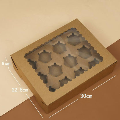 Wholesale windowed cupcake boxes with inserts - 12-cavity natural kraft