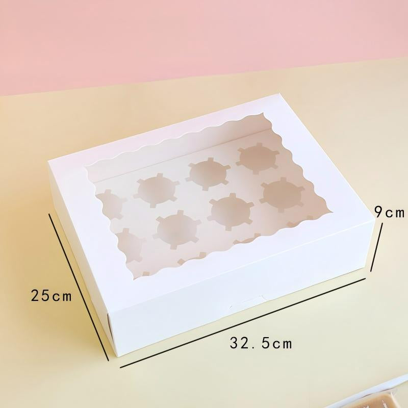 Wholesale windowed cupcake boxes with inserts - Pre-folded pop-up 12-cavity white cardboard with clear display window