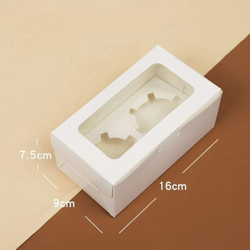 Wholesale windowed cupcake boxes with inserts - 2-cavity white cardboard with clear display window