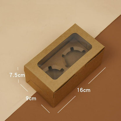 Wholesale windowed cupcake boxes with inserts - 2-cavity natural kraft