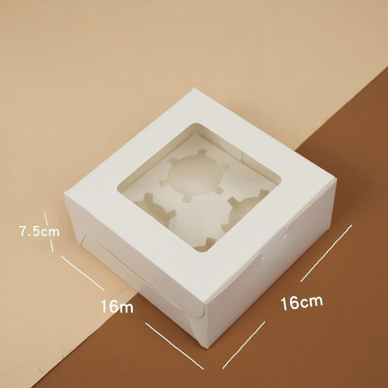 Wholesale windowed cupcake boxes with inserts - 4-cavity white cardboard with clear display window