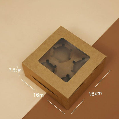 Wholesale windowed cupcake boxes with inserts - 4-cavity natural kraft paperboard with clear display window