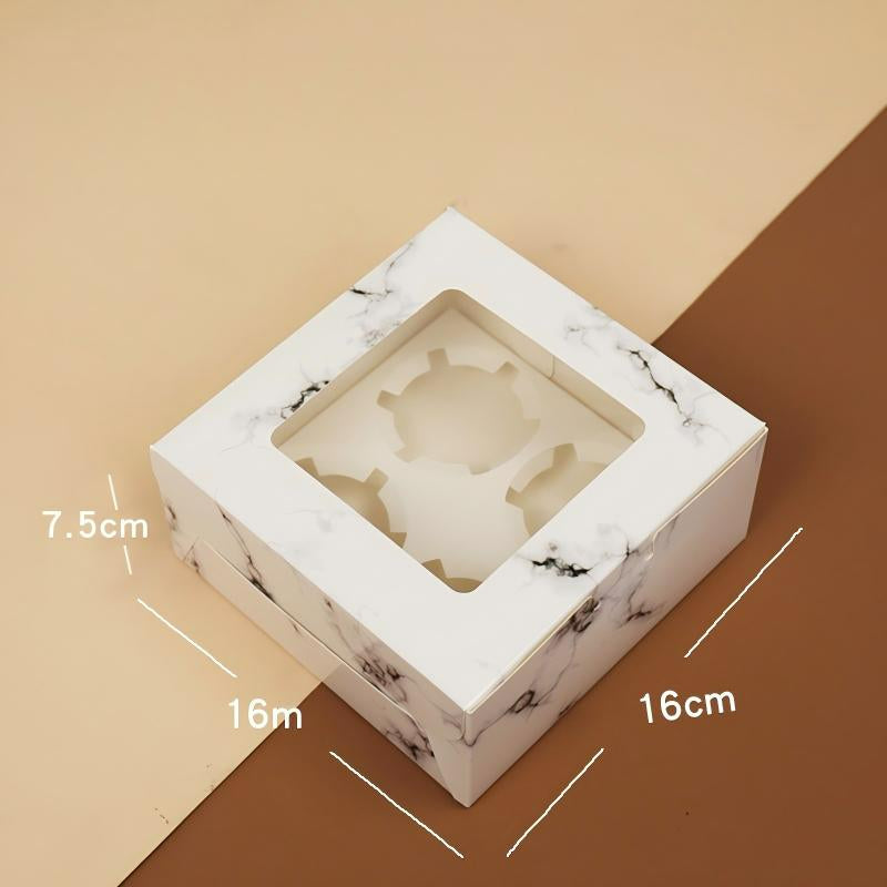 Wholesale windowed cupcake boxes with inserts - 4-cavity marble pattern cardboard with clear display window