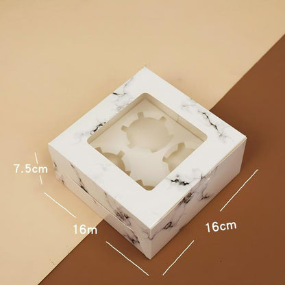 Wholesale windowed cupcake boxes with inserts - 4-cavity marble pattern cardboard with clear display window