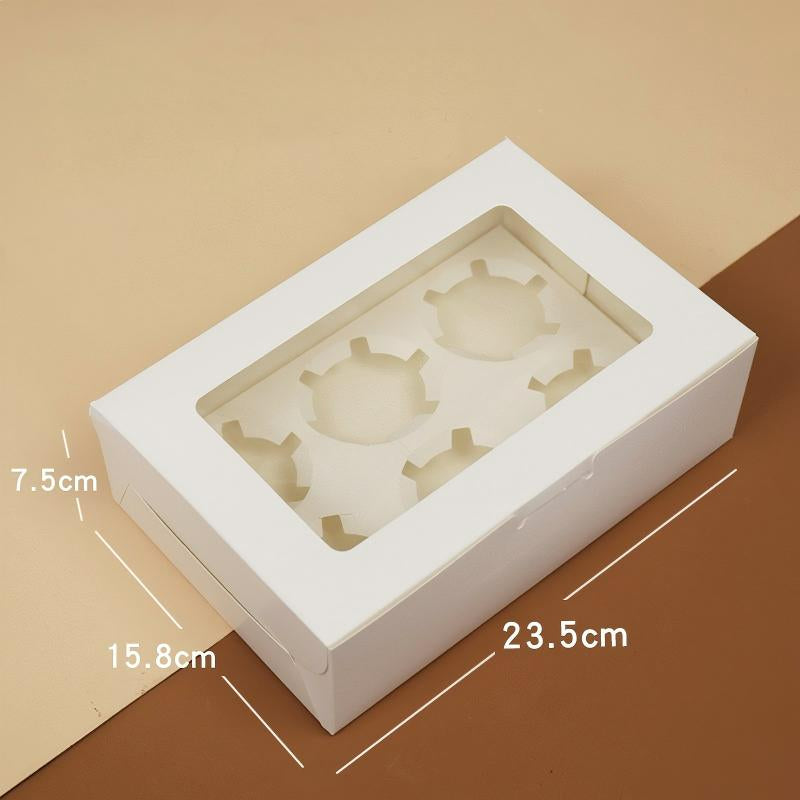 Wholesale windowed cupcake boxes with inserts - 6-cavity white cardboard with clear display window
