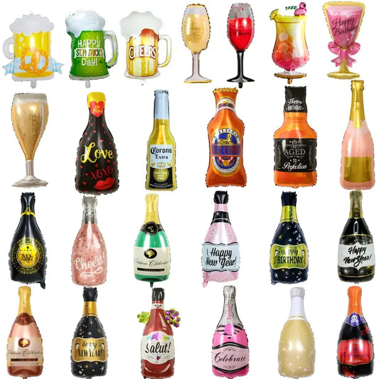 Wine Bottle & Glass Foil Balloons – Aluminium Mylar Balloons for New Year, Birthday, Bachelorette & Wine Tasting Party Decor