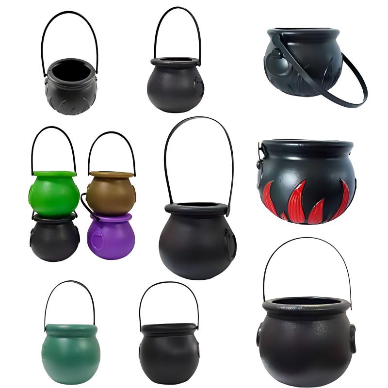 Witch Cauldron Candy Bucket | Halloween Trick-or-Treat Pail | Plastic Party Decoration