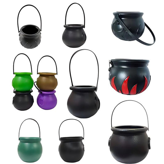 Witch Cauldron Candy Bucket | Halloween Trick-or-Treat Pail | Plastic Party Decoration