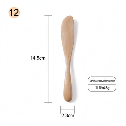 Wooden butter spreader compact schima wood smooth curved paddle