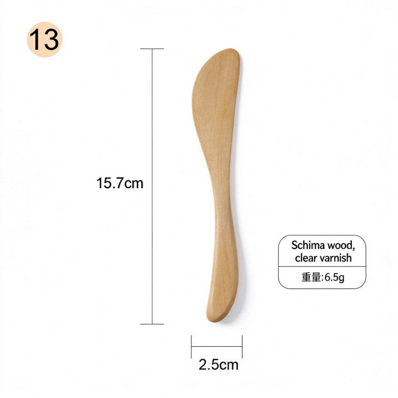 Wooden butter spreader natural schima wood curved wide blade