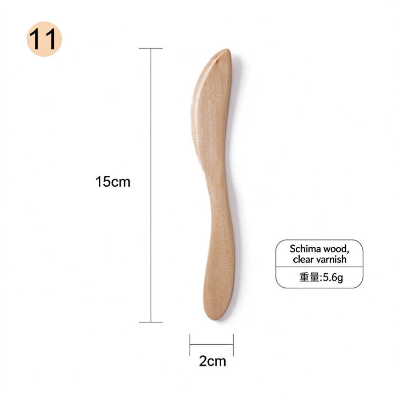 Wooden butter spreader slender schima wood straight tapered handle